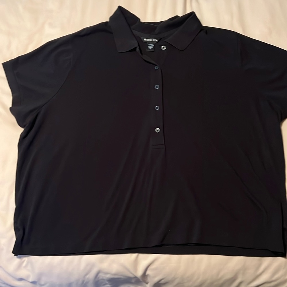 Athleta 2X pique polo cropped black